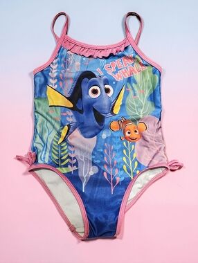 Finding Dory Pink Trim One-Piece Kids Swim Suit. Size 4T.